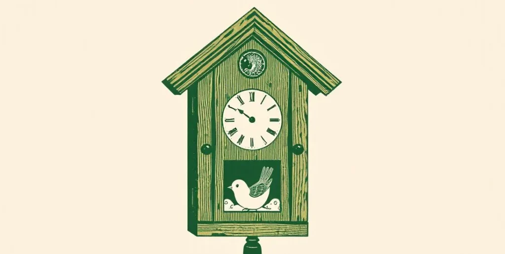 Illustration of a cuckoo clock with its bird springing out