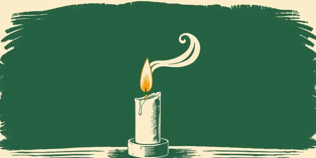 Illustration of a snuffed candle stub with a thin curl of smoke
