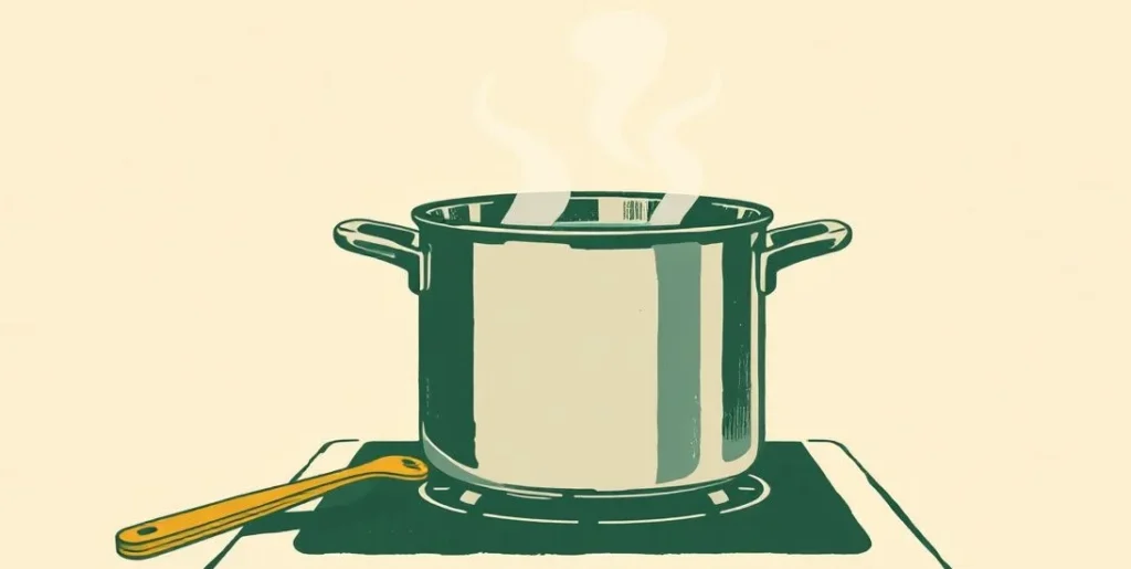 Illustration of a pot of water on a stove not yet boiling