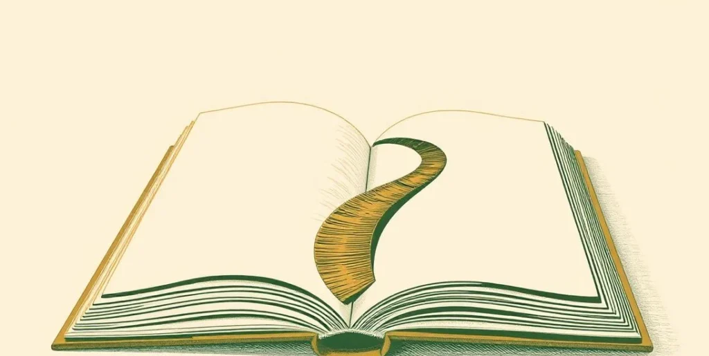 Illustration of an open book with warm light and a winding path spilling from its pages