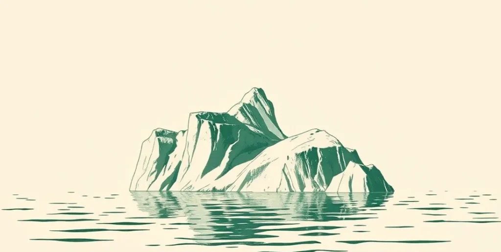 Illustration of a gleaming iceberg floating in calm polar water