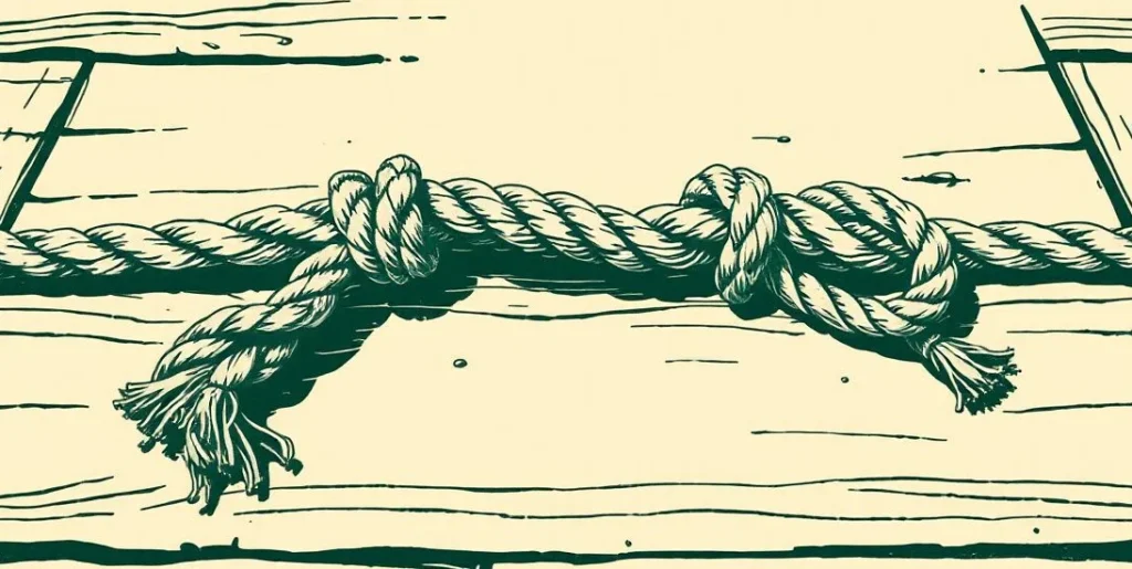 Illustration of a rope pulled apart into two frayed ends on a dock