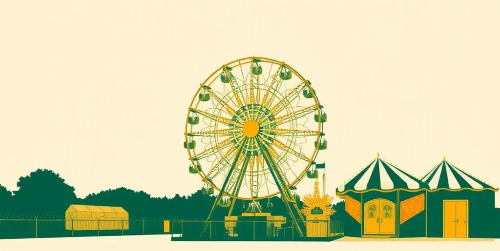 Illustration of a lit-up Ferris wheel at a county fair at night