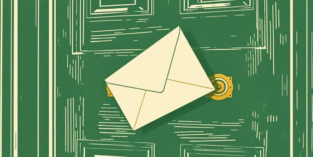 Illustration of a letter being pushed through a brass mail slot