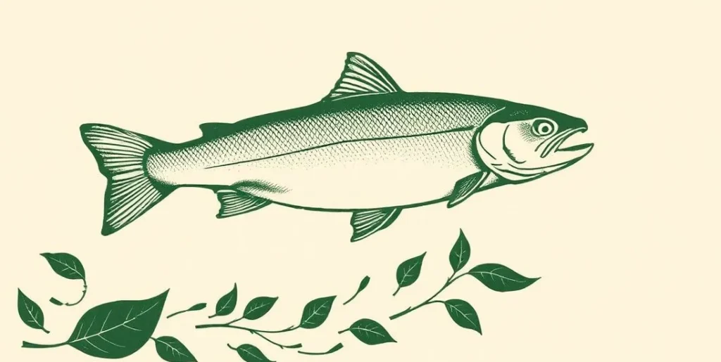 Illustration of a salmon swimming upstream against the current