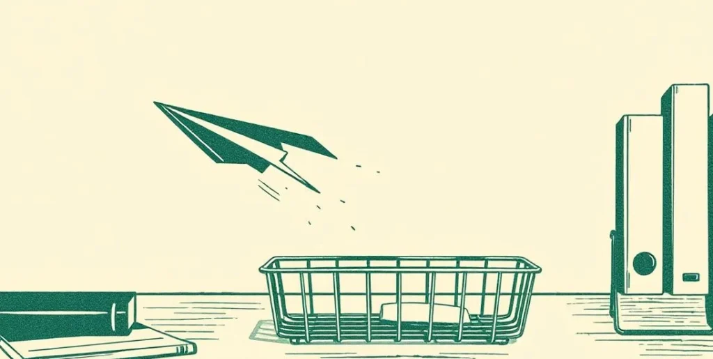 Illustration of a paper airplane gliding swiftly across a desk
