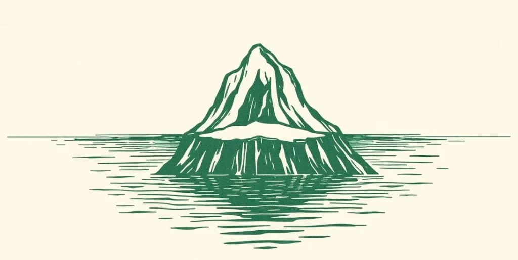 Illustration of an iceberg with its huge hidden base beneath the water