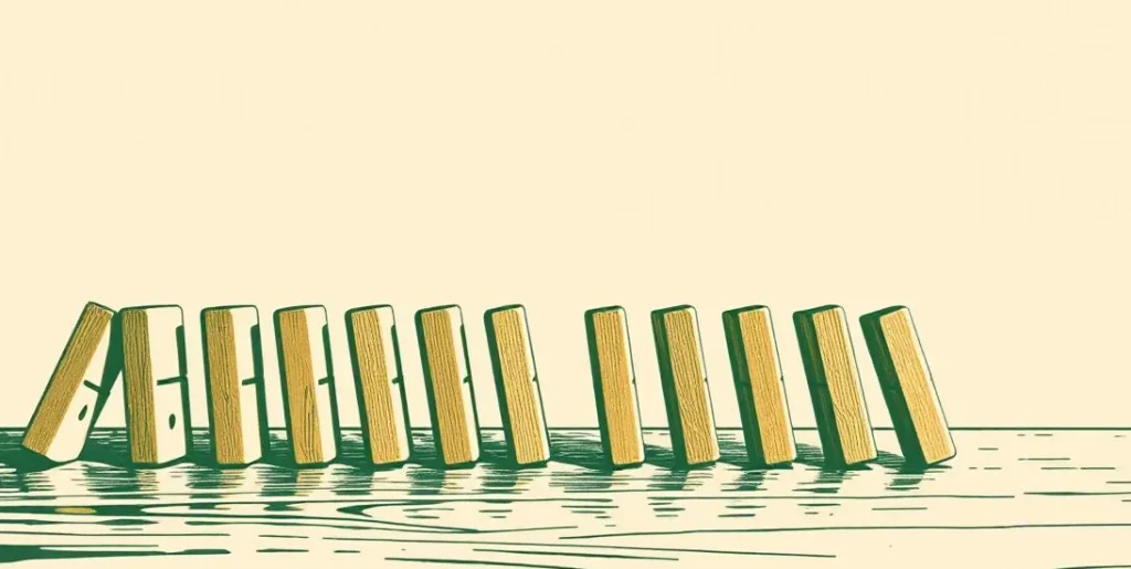 Illustration of a row of dominoes toppling one after another