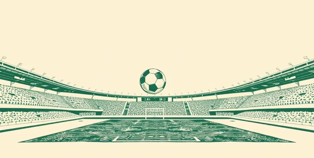 Illustration of a football soaring toward goalposts under stadium lights