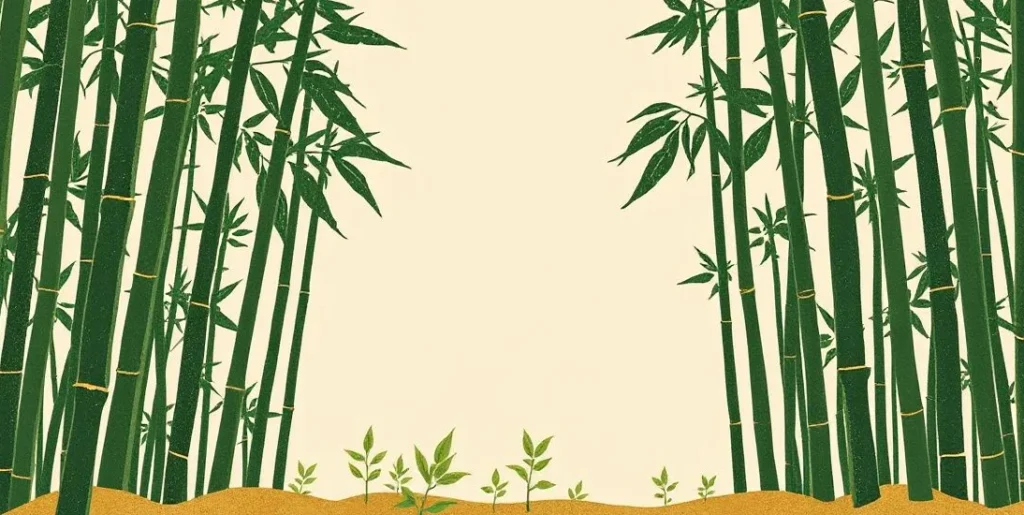 Illustration of a bamboo grove with new shoots rising from the soil
