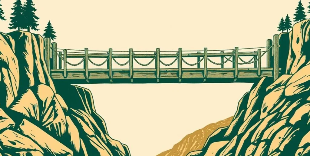 Illustration of a sturdy wooden bridge spanning a deep gorge